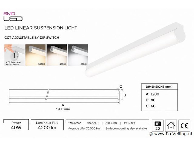 2 x led linear hanglamp 40w – 3cct instelbaar - wit – avenue 3cct - afbeelding 4 van  5