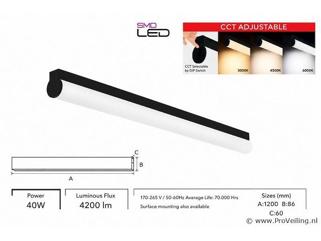 2 x led linear hanglamp 40w – 3cct instelbaar - zwart – avenue 3cct - afbeelding 4 van  5