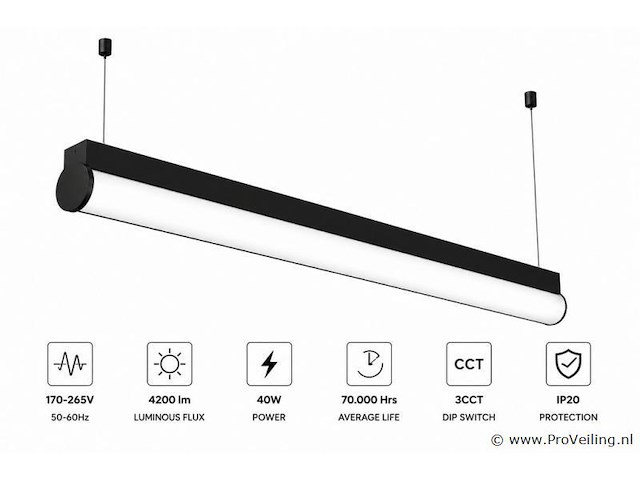 2 x led linear hanglamp 40w – 3cct instelbaar - zwart – avenue 3cct - afbeelding 2 van  5