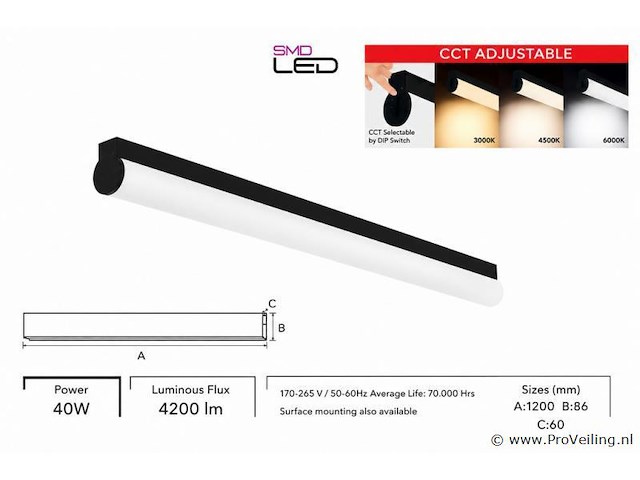 2 x led linear hanglamp 40w – 3cct instelbaar - zwart – avenue 3cct - afbeelding 4 van  5