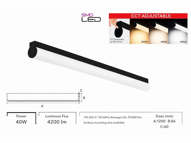 2 x led linear hanglamp 40w – 3cct instelbaar - zwart – avenue 3cct - afbeelding 4 van  5
