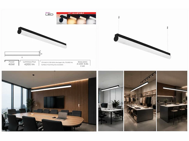 2 x led linear hanglamp 40w – 3cct instelbaar - zwart – avenue 3cct - afbeelding 5 van  5