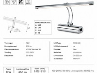 2 x led spiegel / schilderijlamp 12w – 4200k neutraal wit - chroom – ip45 – anka-12 - afbeelding 4 van  5