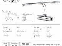 2 x led spiegel / schilderijlamp 12w – 4200k neutraal wit - chroom – ip45 – anka-12 - afbeelding 4 van  5