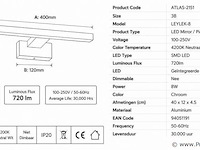 2 x led spiegel / schilderijlamp 12w – 4200k neutraal wit - chroom – ip45 – leylek-12 - afbeelding 4 van  5