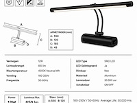 2 x led spiegel / schilderijlamp 12w – 4200k neutraal wit - zwart – ip45 – anka-12 - afbeelding 4 van  5