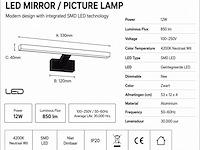 2 x led spiegel / schilderijlamp 12w – 4200k neutraal wit - zwart – ip45 – leylek-12 - afbeelding 4 van  5
