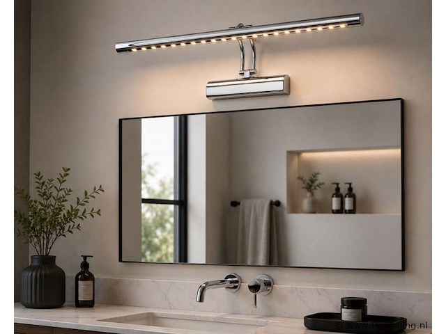 2 x led spiegel / schilderijlamp 4w – 4200k neutraal wit - chroom – ip45 – flamingo-4 - afbeelding 1 van  5