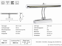 2 x led spiegel / schilderijlamp 4w – 4200k neutraal wit - chroom – ip45 – flamingo-4 - afbeelding 4 van  5