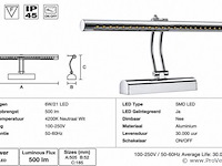 2 x led spiegel / schilderijlamp 6w – 4200k neutraal wit - chroom – ip45 – flamingo-6 - afbeelding 4 van  5