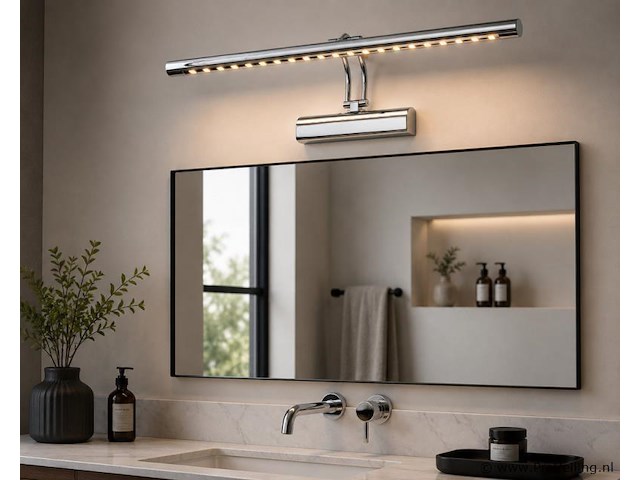 2 x led spiegel / schilderijlamp 6w – 4200k neutraal wit - chroom – ip45 – flamingo-6 - afbeelding 3 van  5