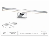 2 x led spiegel / schilderijlamp 8w – 4200k neutraal wit - chroom – ip45 – leylek-8 - afbeelding 2 van  5