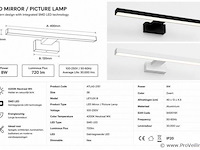 2 x led spiegel / schilderijlamp 8w – 4200k neutraal wit - zwart – ip45 – leylek-8 - afbeelding 4 van  5