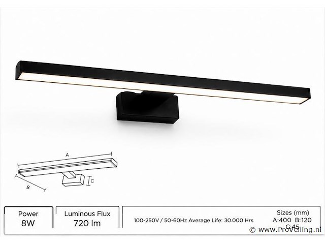 2 x led spiegel / schilderijlamp 8w – 4200k neutraal wit - zwart – ip45 – leylek-8 - afbeelding 2 van  5