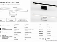 2 x led spiegel / schilderijlamp 8w – 4200k neutraal wit - zwart – ip45 – leylek-8 - afbeelding 4 van  5