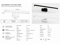 2 x led spiegel / schilderijlamp 8w – 4200k neutraal wit - zwart – ip45 – leylek-8 - afbeelding 4 van  5