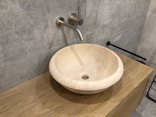 2 x natuursteen travertin beige waskom 40,6x15 cm - afbeelding 5 van  6