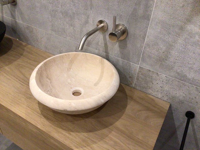 2 x natuursteen travertin beige waskom 40,6x15 cm - afbeelding 5 van  7