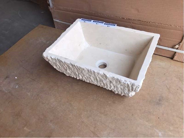 2 x natuursteen travertin beige waskom 44x32x16 cm - afbeelding 2 van  6