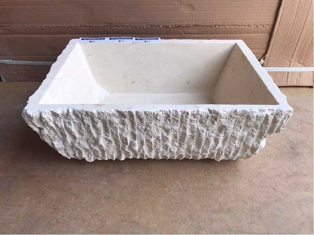 2 x natuursteen travertin beige waskom 44x32x16 cm - afbeelding 1 van  4