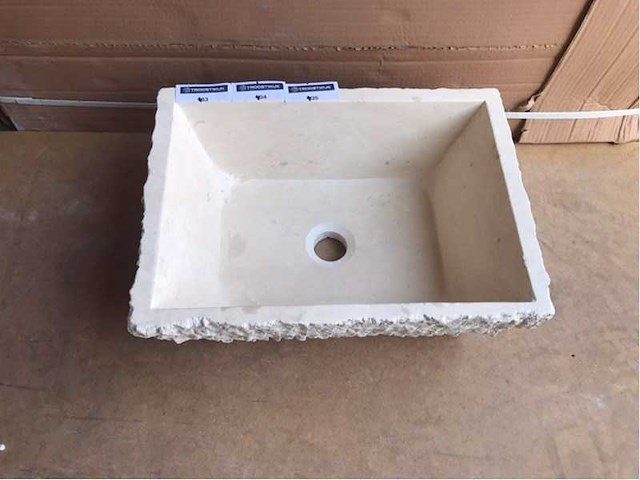 2 x natuursteen travertin beige waskom 44x32x16 cm - afbeelding 2 van  6