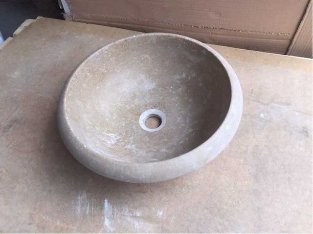 2 x natuursteen travertin noce waskom 40,6x15 cm - afbeelding 3 van  5