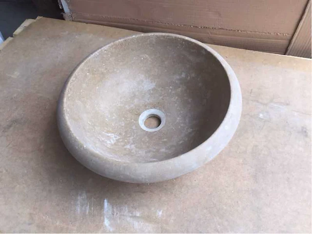2 x natuursteen travertin noce waskom 40,6x15 cm - afbeelding 5 van  5