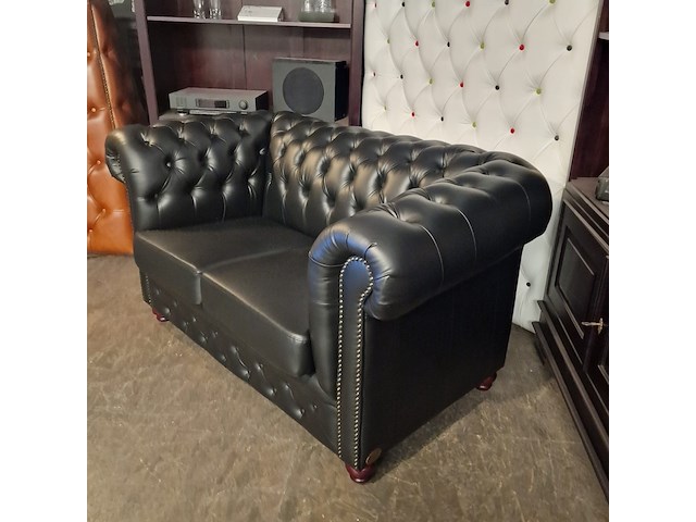 2-zits bank chesterfield, brighton, zwart - afbeelding 4 van  5