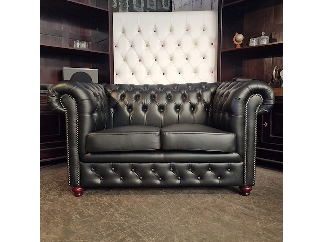 2-zits bank chesterfield, brighton, zwart - afbeelding 1 van  5