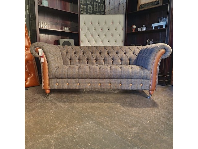 2-zits bank chesterfield, harris tweed, grijs - afbeelding 1 van  5