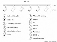 20 x 1-fase railverlichting set – 2 meter – wit – inclusief 6 x gu10 railspots - afbeelding 4 van  5