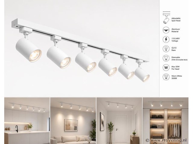 20 x 1-fase railverlichting set – 2 meter – wit – inclusief 6 x gu10 railspots - afbeelding 2 van  5