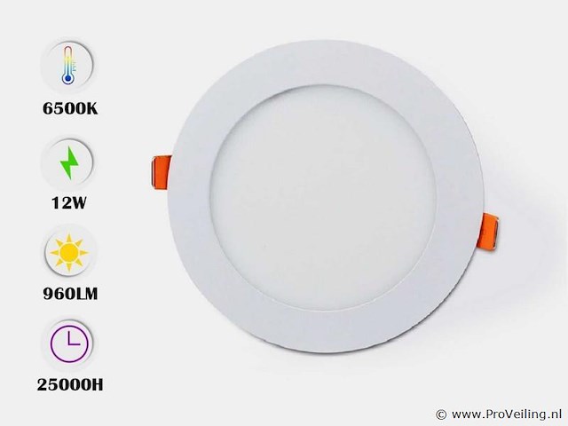 20 x led paneel – rond inbouw – 12w – 6500k koud wit – ip20 - afbeelding 1 van  4
