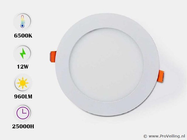20 x led paneel – rond inbouw – 12w – 6500k koud wit – ip20 - afbeelding 1 van  4