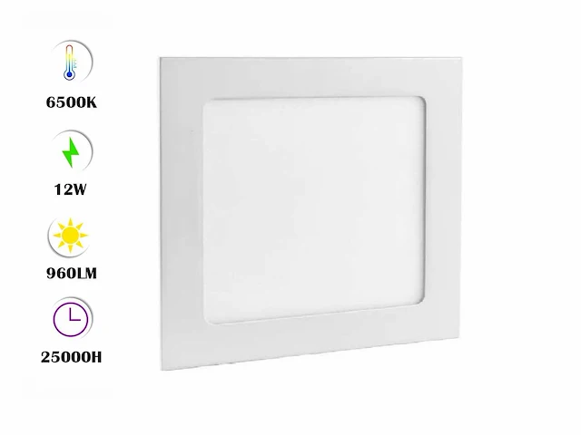 20 x led paneel – vierkant inbouw – 12w – 6500k koud wit – ip20 - afbeelding 1 van  4