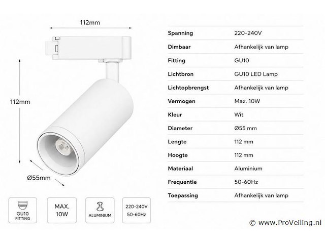 20 x rail spot armatuur – gu10 – wit – ip20 – versay - afbeelding 3 van  5