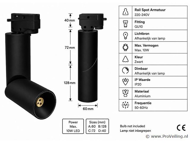 20 x rail spot armatuur – gu10 – zwart – ip20 – toronto - afbeelding 4 van  5