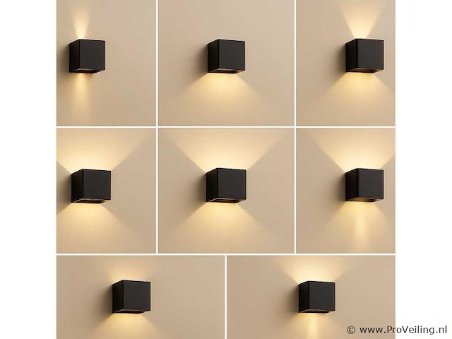 20 x wandlamp – tweerichtings led – kubus – 2 x 5w – zwart - afbeelding 1 van  5