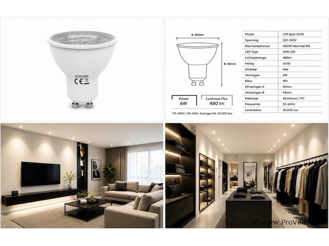 200 x led spot gu10 – 6w – 4200k neutraal wit – ip20 - afbeelding 4 van  4
