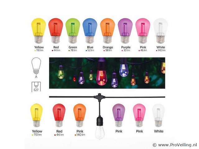 200 x st45 filament shockproof led lampen – 5 kleuren – e27 - afbeelding 1 van  4