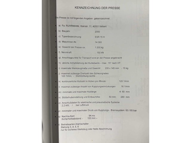 2000 - ruhrmann - esr15h - mechanical press (7x) - afbeelding 20 van  24