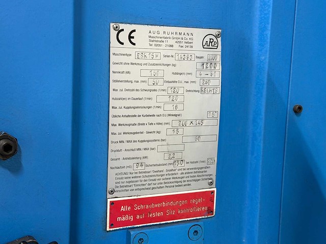 2000 - ruhrmann - esr15h - mechanical press (7x) - afbeelding 5 van  24