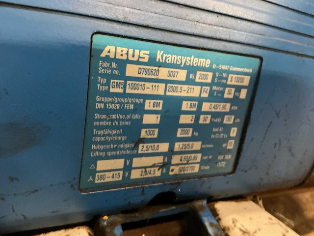 2000 abus 2.000 kg x 5,30 m bovenloopkraan - afbeelding 4 van  14