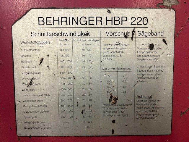 2000 behringer hbp 220 metaal horizontale bandzaagmachine - afbeelding 10 van  10