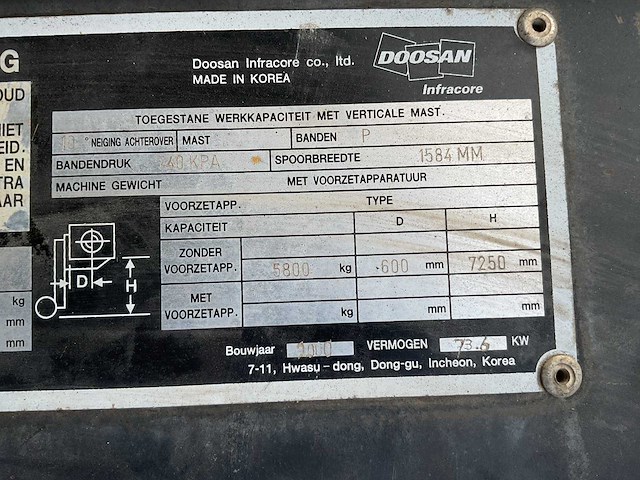 2000 doosan d 70 s-2 vorkheftruck - afbeelding 8 van  16