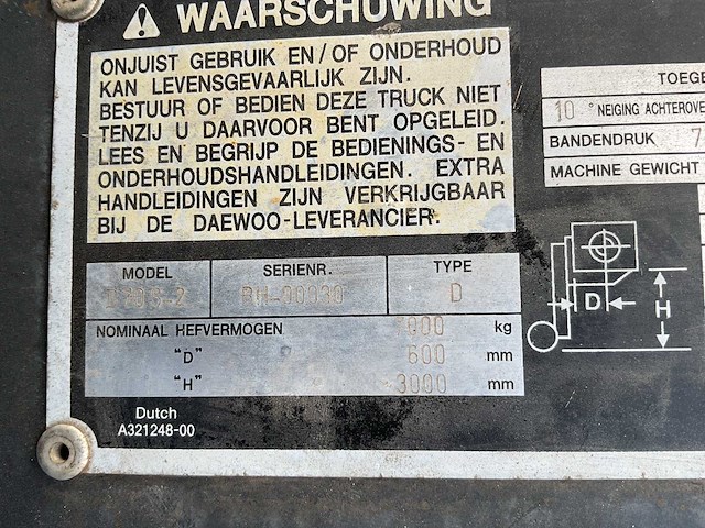 2000 doosan d 70 s-2 vorkheftruck - afbeelding 6 van  11