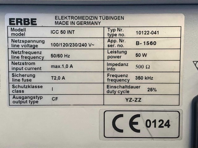2000 erbe icc 50 int diathermie, snij en coagulatieapparatuur - afbeelding 4 van  4