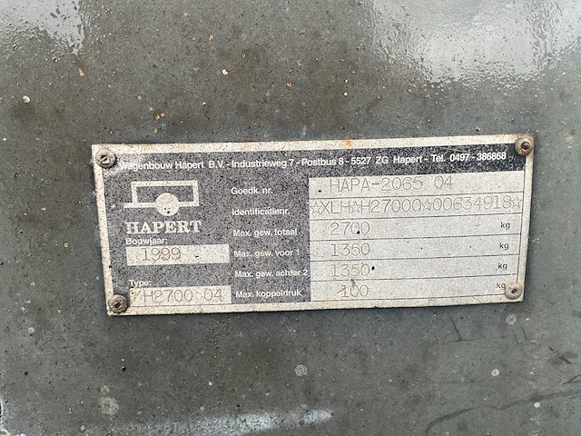 2000 hapert h aanhangwagen/kipper trailer - afbeelding 3 van  11