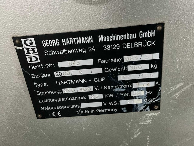 2000 hartman clip ec155 clippermachine met stansprinter - afbeelding 3 van  11