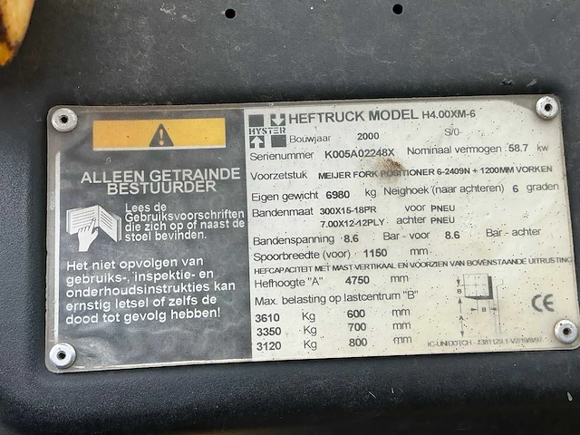 2000 hyster h4.00xm-6 vorkheftruck - afbeelding 4 van  13